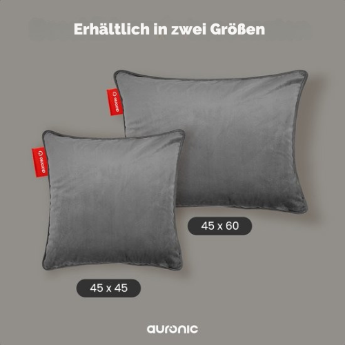 Auronic - Wärmekissen - Samt - 45x45 - Kabellos - Wiederaufladbar - Elektrisches Kissen - Infrarot - Grau