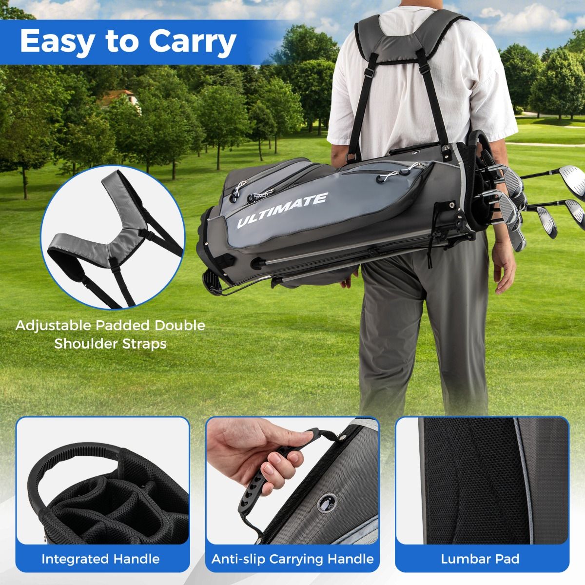 Coast Herren-Golfset – 9-teilig – für Rechtshänder – inklusive Regenschutzhülle – Grau