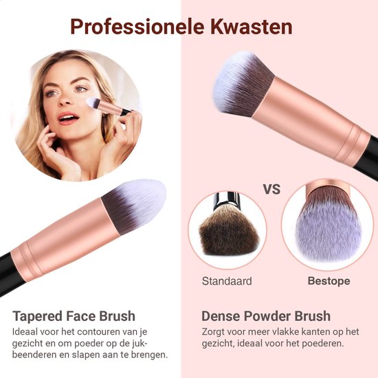 Bestope Make up Pinsel Set mit Beauty Blenders 16 Stück - Pinselset - Pinselreiniger - Pinsel - Rose Gold