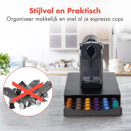 KitchenBrothers Kapselhalter - mit Schublade - Nespresso - 60 Tassen - Schwarz