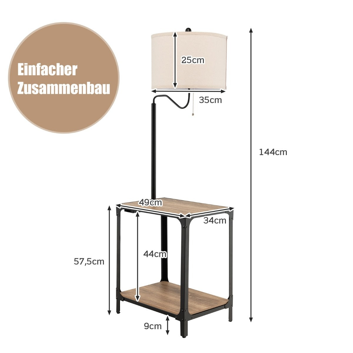 Coast moderne bijzettafel met tafellamp en 360 ° roteerbare bedlamp 49 x 34 x 144 cm