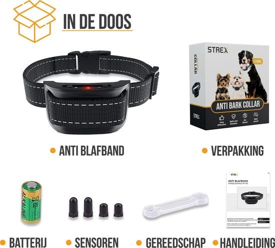 Strex - Anti-Bellband für Hunde - 3-60kg - kein Schock - Vibration und Audio - IP67 Wasserdicht - Schwarz