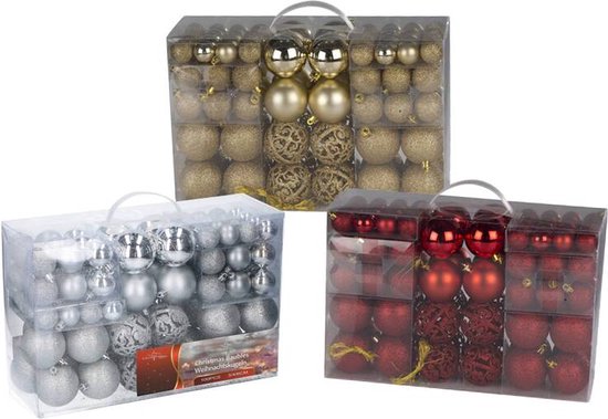 Weihnachtsgeschenke Weihnachtskugeln Set Silber - 100 Kunststoff Weihnachtskugeln - Verschiedene Ausführungen - Ø 3/4/6 cm