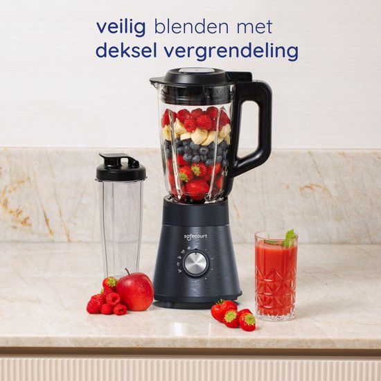 Safecourt Kitchen - Hochleistungsmixer - 5 automatische Programme - Smoothie-Maker - 1300 Watt - Schwarz
