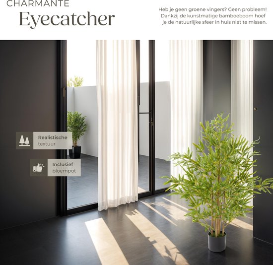 tectake® Künstlicher Bambusbaum - Naturgetreue Kunstpflanze mit realistischen Blättern und stabilem Blumentopf - Pflegeleicht und vielseitig einsetzbar - Höhe: 120 cm