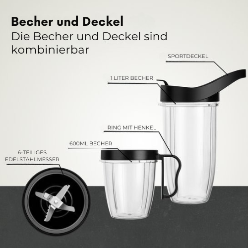 Savoré Kitchen - Blender Pro+ NutriPower - Mixer für unterwegs - Smoothie-Maker - 2 Tassen - schwarz