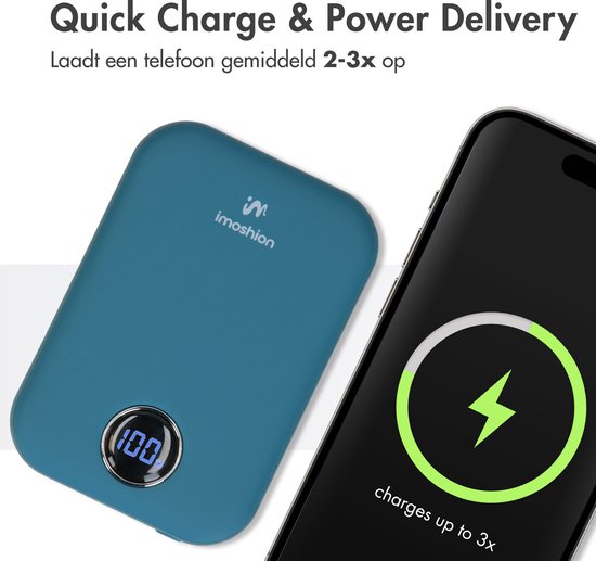 imoshion Powerbank 10000 mAh - Geeignet für MagSafe - Schnellladegerät 22,5W - LED-Anzeige - USB C & USB A - Wireless Powerbank Geeignet für iPhone 12/13/14/15/16 - Dunkelblau