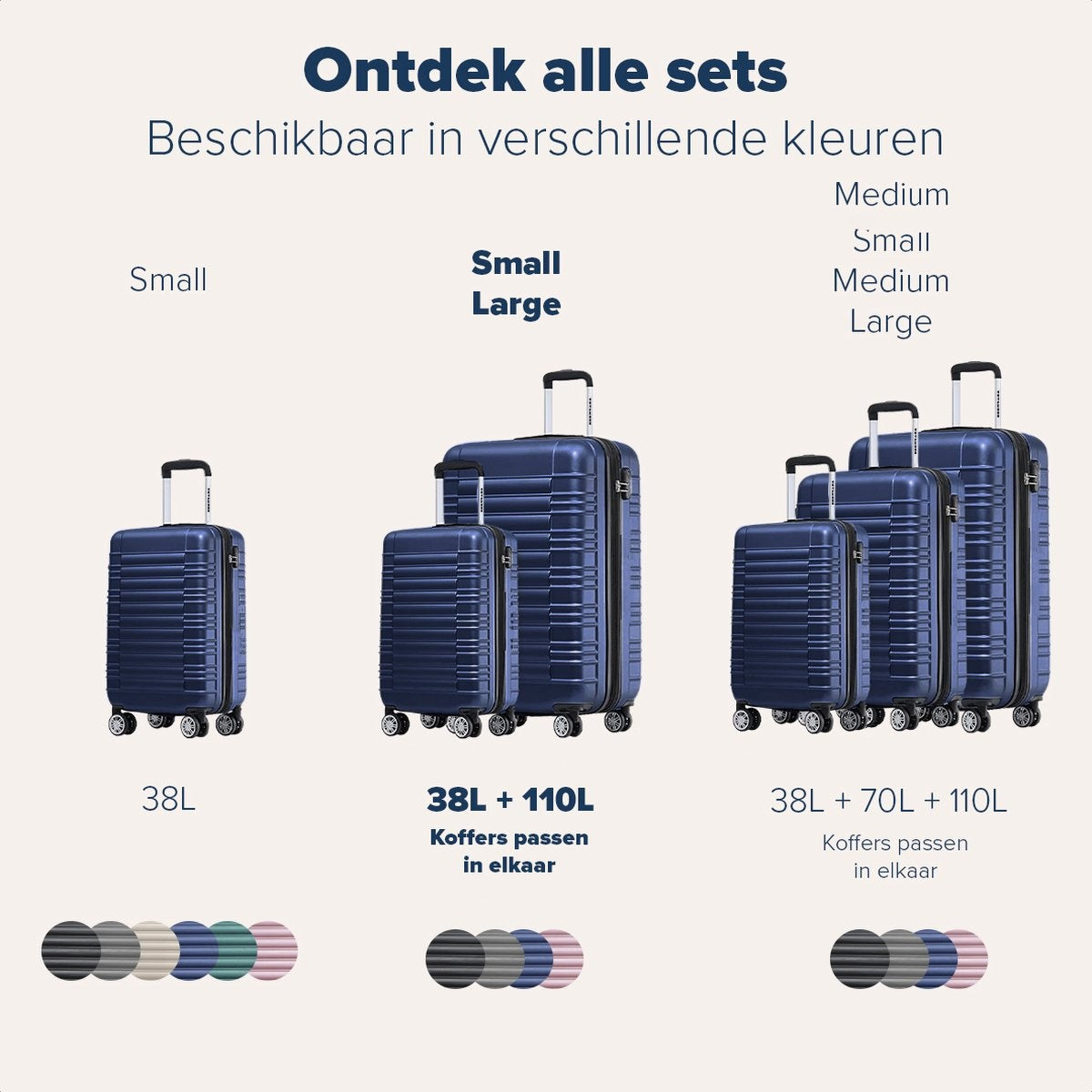 TRVLMORE - Kofferset - 2 Stück - 38L (Handgepäck) + 110L - Dunkelblau