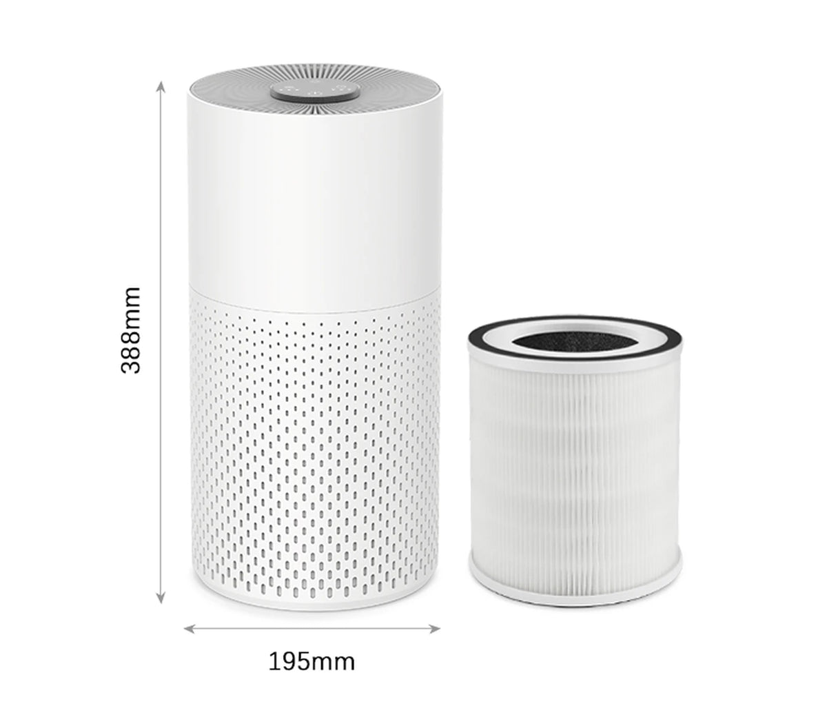 Homintell Kilo Luftreiniger – HEPA H11 & Aktivkohle – 130 m³/h – 16 m² – 3 Geschwindigkeitsstufen – PM2,5-Sensor – Touch-Bedienung – 195 × 195 × 388 mm