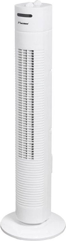 Bestron Turmventilator, Ventilator mit 3 Geschwindigkeitsstufen & 75° Grad Drehfunktion, inkl. Timer, Höhe: 78 cm, 35W, AFT760W, Farbe: weiß