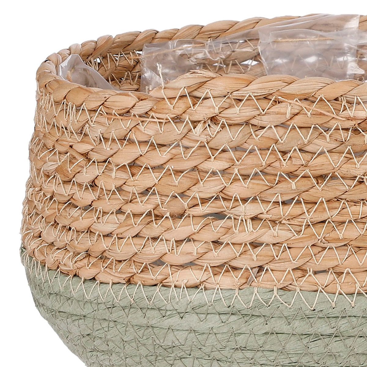 MICA Decorations JORCK Pflanzkorb 15x18 cm - Geflochtenes Seegras mit gedämpfter grüner Unterseite