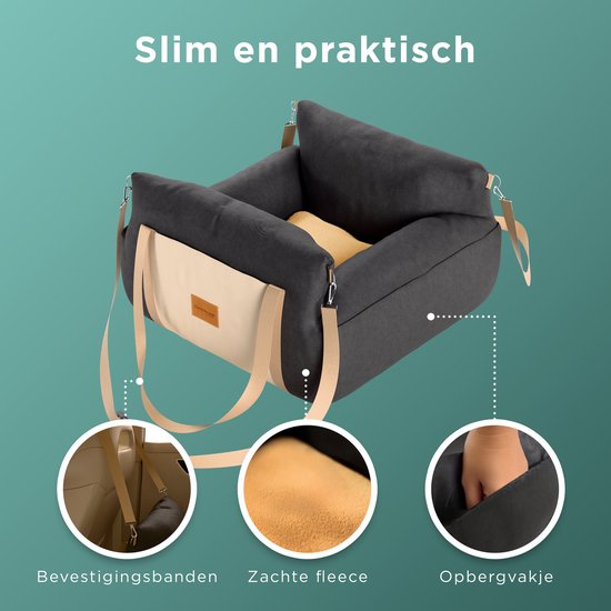 CozySense® Hundeautositz - Hundekorb Auto für kleine Hunde - Vorder- & Rücksitz - waschbarer Bezug & auch als Tragetasche - Schwarz/Beige