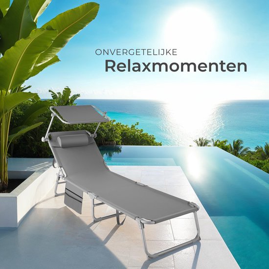 tectake® - Liege Sonnenliege Liege - 4 Positionen, klappbar - grau - 68 x 190 x 28 cm, mit Seitentasche