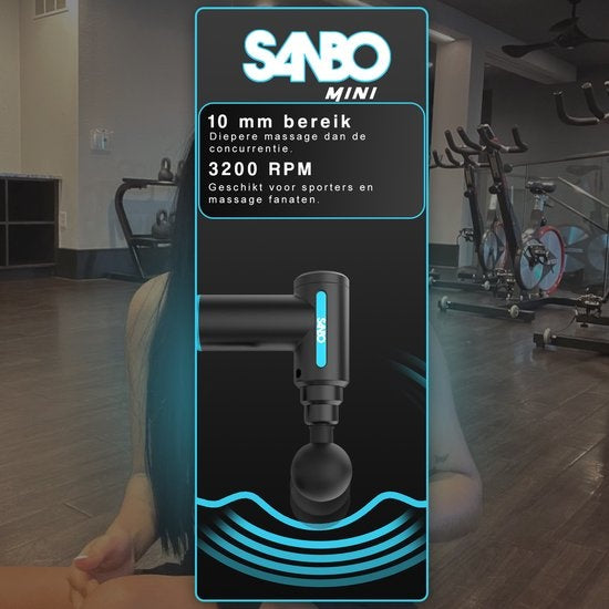 Sanbo Massage Gun Mini - Sport- und Entspannungsmassagegerät - Leistungsstark - Kabellos - Inklusive Koffer - Mit 5 Aufsätzen - Schwarz/Blau - Massage Gun Professional