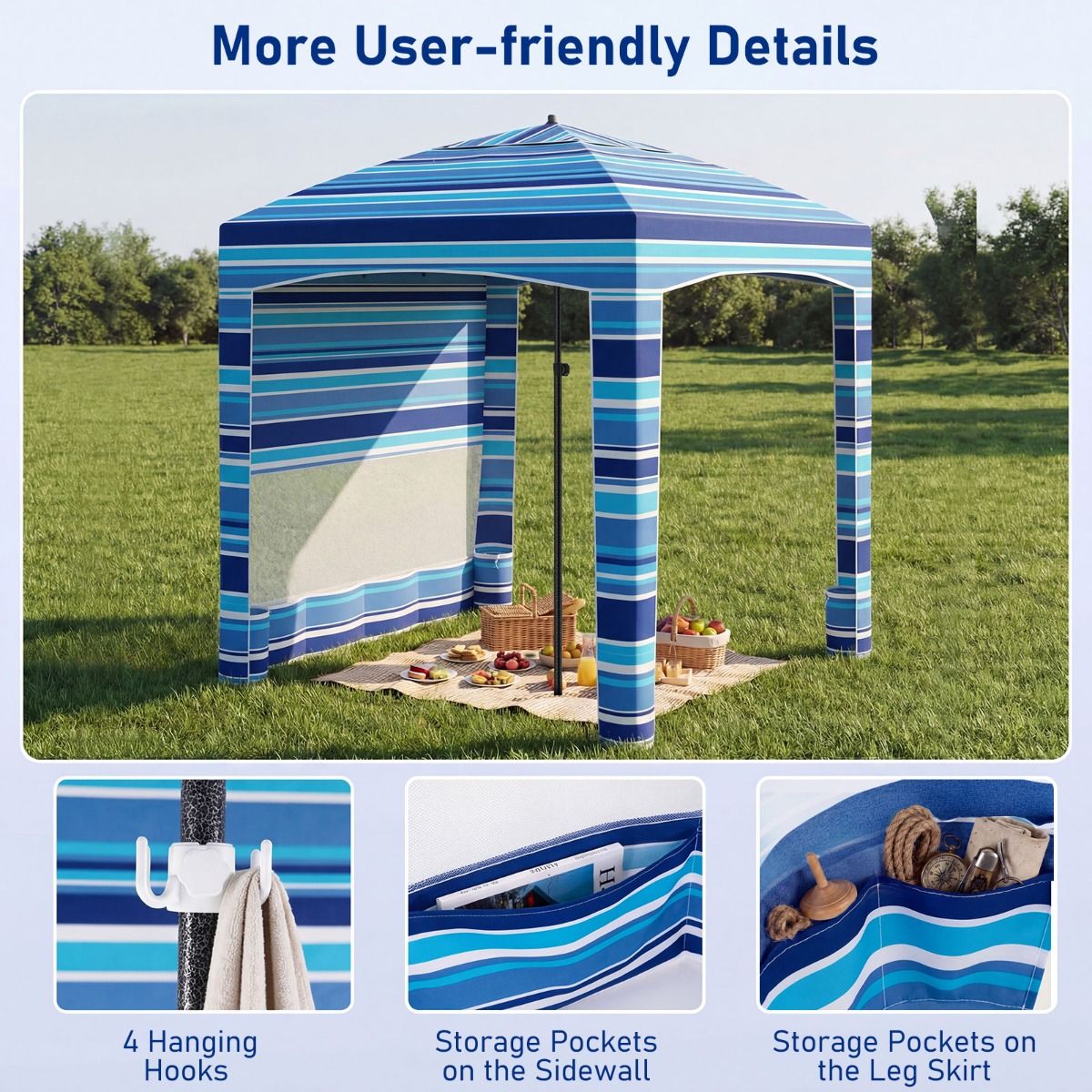 Coast Strandzelt – mit Seitenwand – höhenverstellbar – marineblau/rosa – 185 x 185 cm