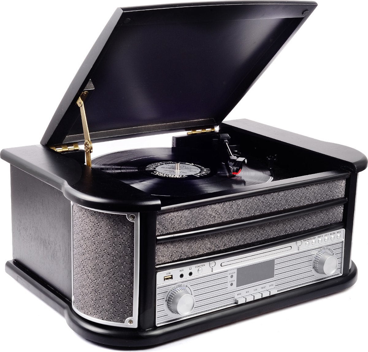 Denver - Retro-Schallplattenspieler - MRD51 - Eingebaute Lautsprecher und Verstärker - Holz - Schwarz/Silber