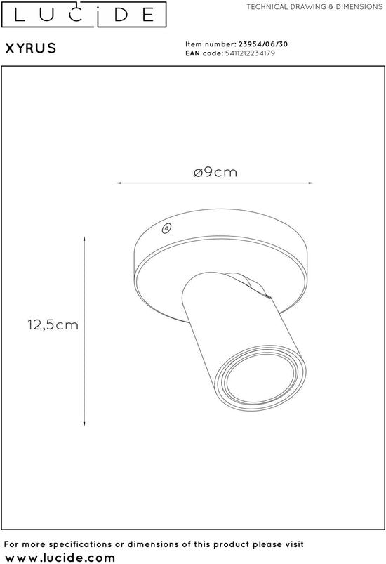 Lucide XYRUS – Deckenstrahler (Deckenleuchte) – Ø 9 cm – LED „Dim to warm“ – GU10 – 1x5 W 2200 K/3000 K – Schwarz