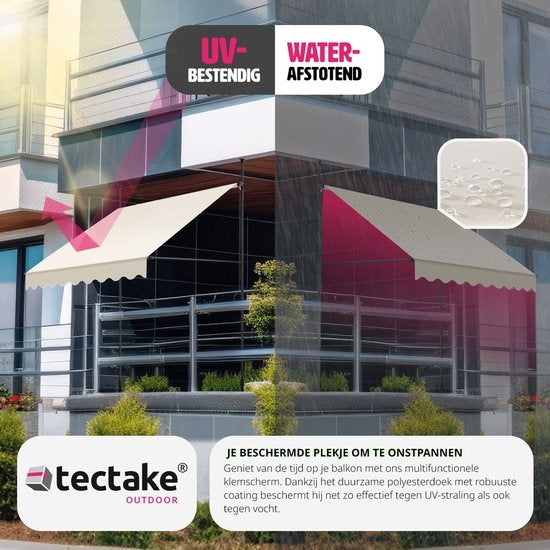 tectake - Klemmmarkise - Sonnenschirm - Verstellbar - Klemmmarkise - Sonnenschirm Balkon - 200 x 180 cm - beige - Markise - 404957