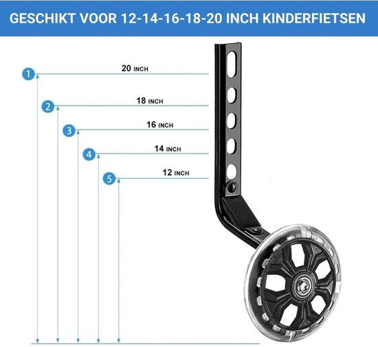 TIKKENS Stützräder Fahrrad – Für 12–20 Zoll – 110 mm – Mit LED