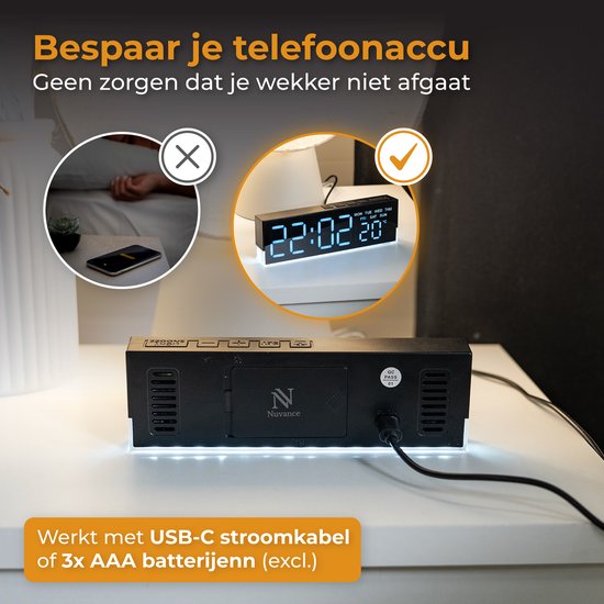 Nuvance Digitaler Wecker - Digitale Uhr - Reisewecker für Kinder & Erwachsene - Kleiner Wecker - Wecker Digital