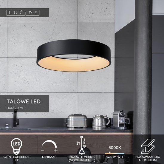 Lucide TALOWE LED – Hängeleuchte – Ø 60 cm – dimmbare LED – 1x39 W, 3000 K – Schwarz