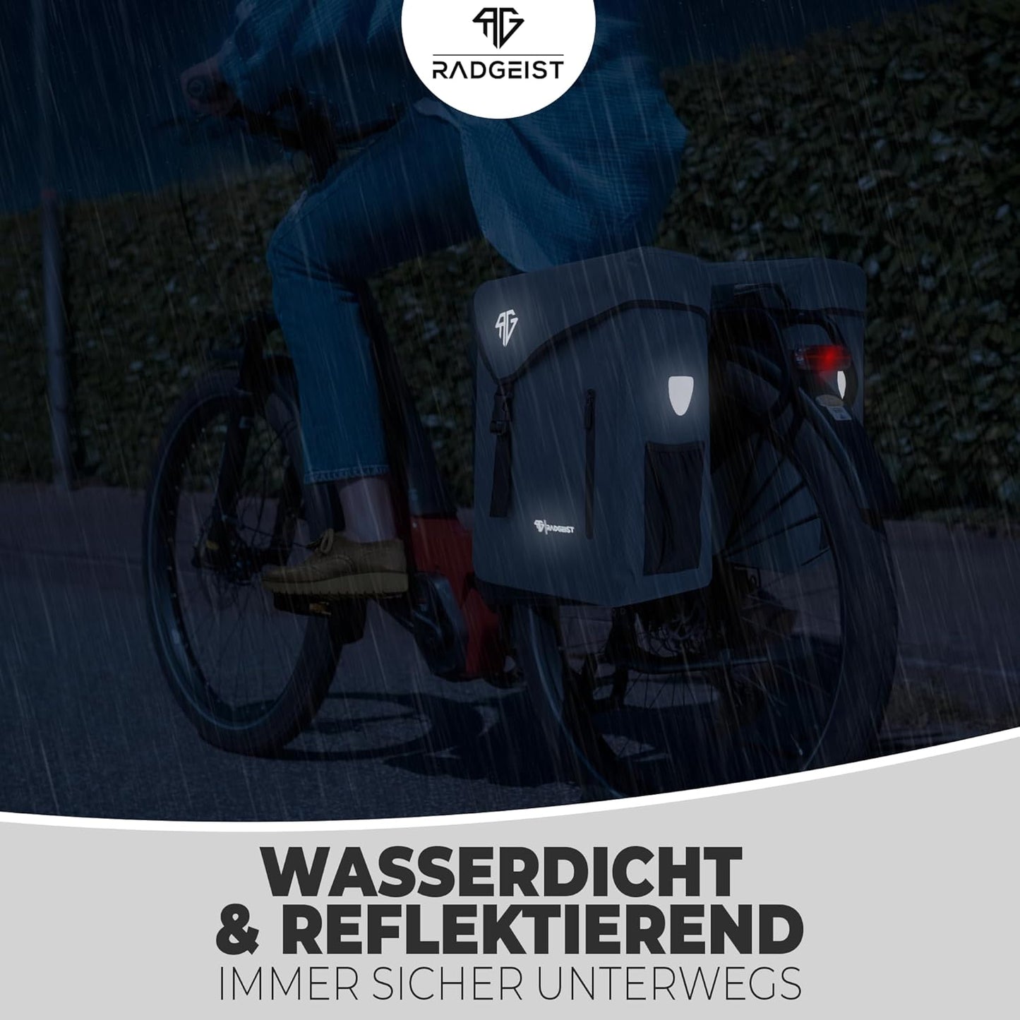 RADGEIST Fahrradtasche für Gepäckträger 100% wasserdicht I Doppelte Fahrradtasche 50 Liter - Doppelte Fahrradtasche mit einfachem Verschluss (grau)