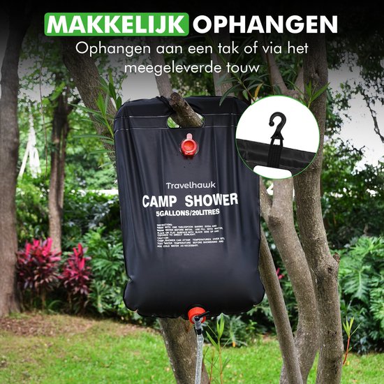 Travelhawk Camping Dusche - 20 Liter - Außendusche - Außendusche Camping - faltbar - für Reisen & Camping - Schwarz