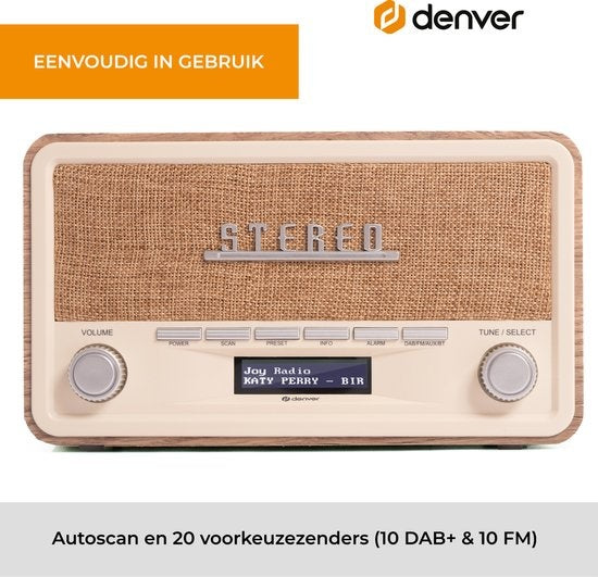 Denver DAB18LW DAB-Radio - Bluetooth - DAB+/ FM - Batterien & Netzanschluss - Braun