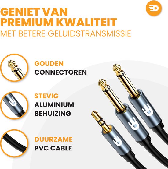 Drivv. Premium 3,5 mm Klinke auf Dual 6,35 mm Kabel - 3 Meter