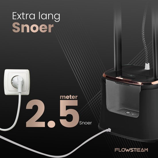 FLOWSTEAM® PRO Wäschedampfer - Handdampfer - Dampfreiniger - Wäschedampfer - 150 Minuten Dampfen - 2,5M Kabel - Schwarz