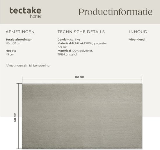 tectake® Kurzflorteppich - 60 x 110 cm - Farbe Sand - Teppich für Wohnzimmer, Schlafzimmer, Esszimmer - pflegeleicht und waschbar - rutschfeste Unterlage - allergikerfreundlich - verschiedene Größen und Farben