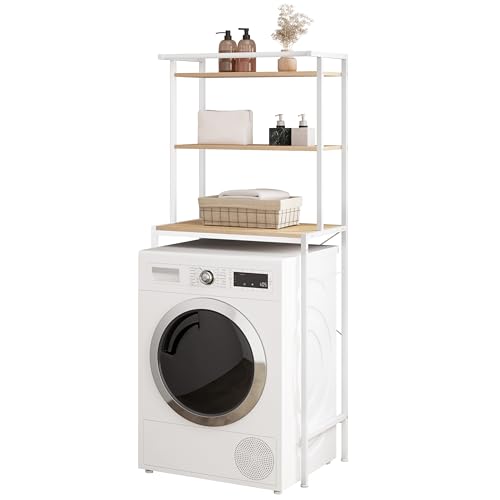 Eugad Waschmaschinenschrank mit 3 Einlegeböden und Aufhängestange Eiche hell Weiß 67 x 40 x 162 cm
