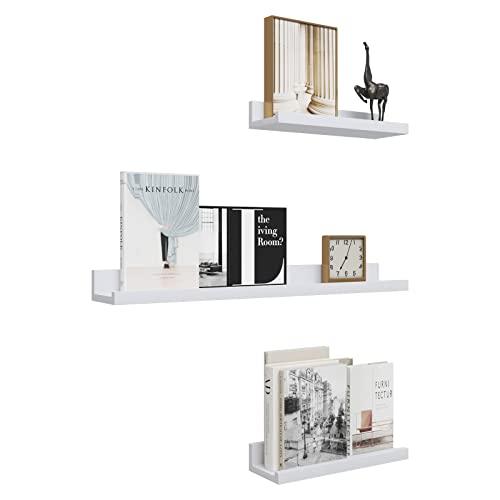 Woltu Set aus 3 weißen Wandregalen - Schwebende Regale für Wohnzimmer, Küche und Schlafzimmer
