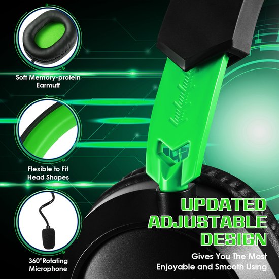 KOTION EACH G3100 Gaming-Headset – Over-Ear-Kopfhörer mit Mikrofon – Geeignet für Nintendo Switch, PS5, PS4, Xbox Series X|S, Xbox One, Mobilgeräte und PC – Schwarz-Grün
