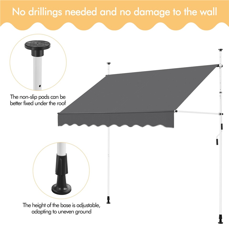 Yaheetech Clamp Sunshade Dunkelgrau - Manuell ausziehbar - 250 x 120 cm - Höhe 210-300 cm