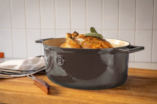 Saveur Selects - Voyage Ovale Kasserolle - Ø30 cm - Gusseisen - PFAS-frei - Induktion - Grau