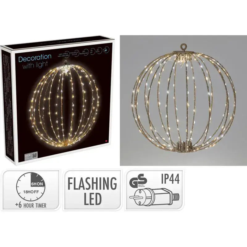 Nampook LED-Lichtkugel mit 192 LEDs, 30 cm, mit Blinkfunktion – Taupe – Metall