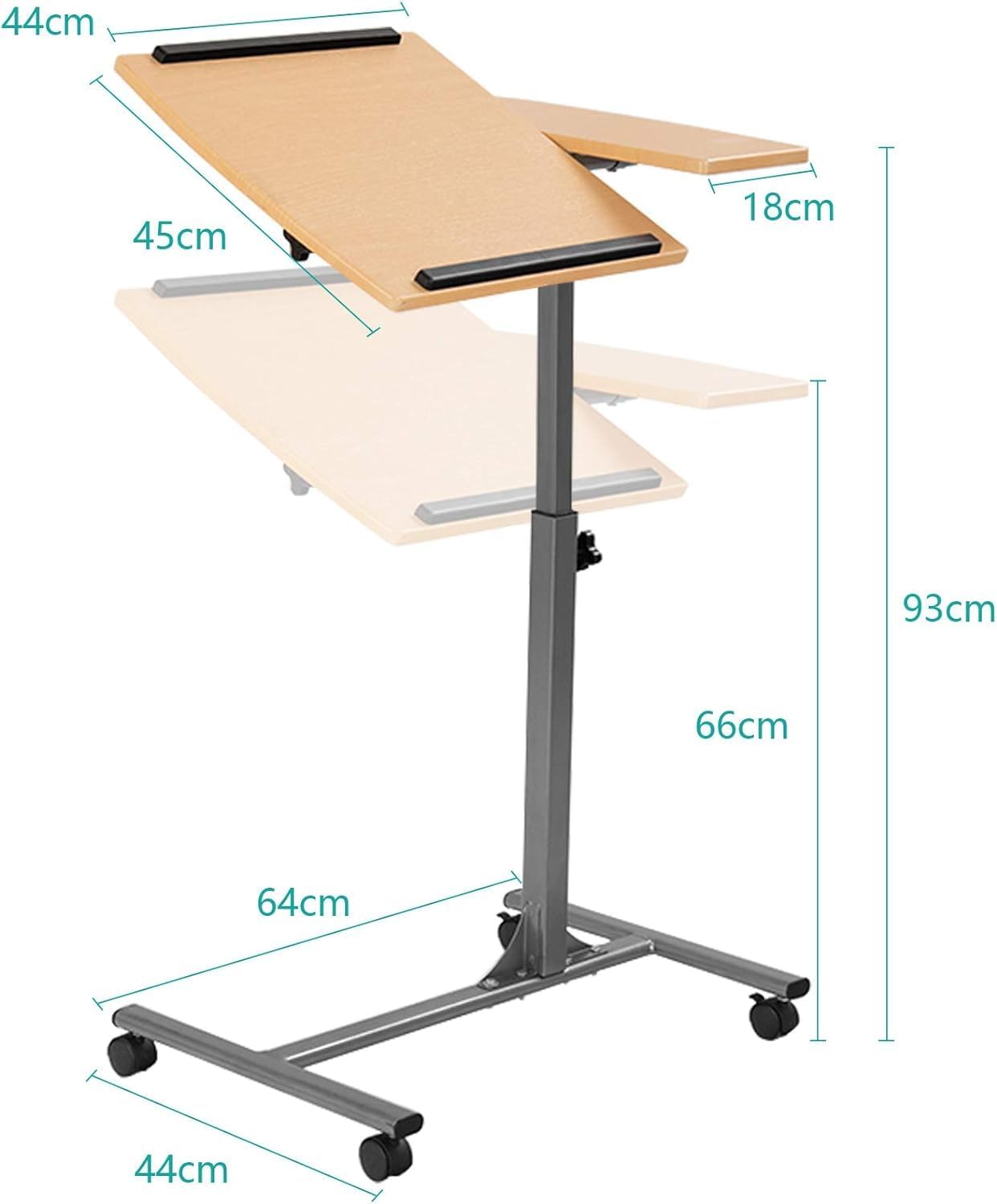 RELAX4LIFE Betttisch für Computer 64 x 45 x 64-95 cm, höhenverstellbar, mit 4 Rollen, kippbare Ablage, natur
