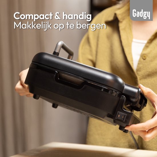 Gadgy Kontaktgrill, um 180° drehbar – 3-in-1 – Tischgrill & Panini-Grill – 1400 W – Mit herausnehmbarer Antihaft-Grillplatte und aufklappbar – Temperaturregler – Fettarmes Grillen – CoolTouch