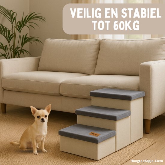 Hundetreppe Stabile Hundetreppe für Hunde mit Ablage - Hundetreppe - Hundetreppe für Sofa oder Bett - bis zu 60 kg - Anthrazit - Universal
