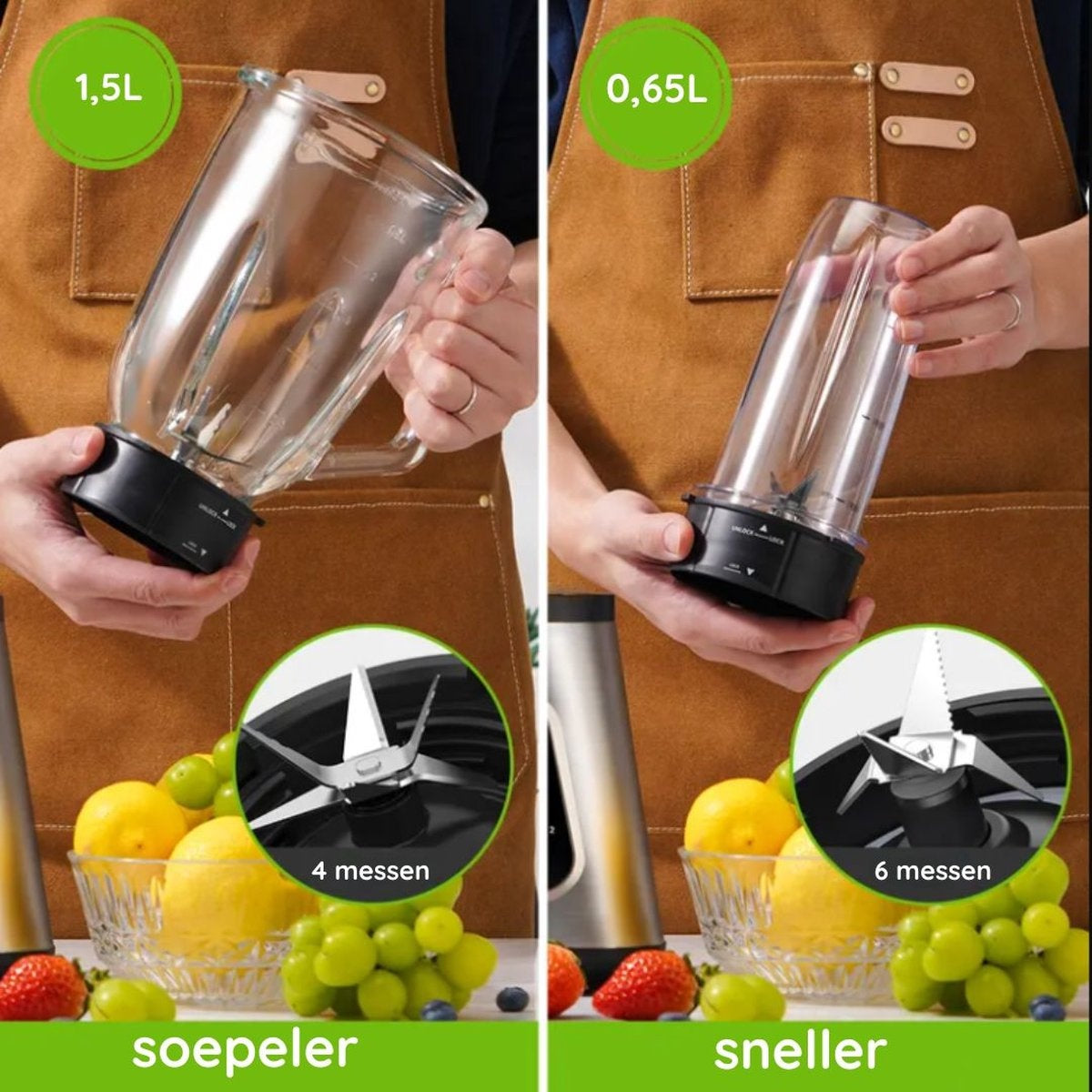 Safecourt Kitchen - Mixer - 1200W - mit To-Go-Becher - Edelstahl - Silber