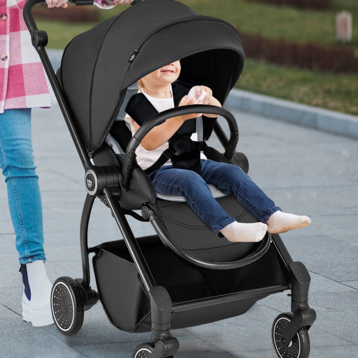 Coast Faltbarer Kinderwagen 94x51x102 cm Schwarz mit umkehrbarem Sitz, verstellbarer Rückenlehne und Verdeck