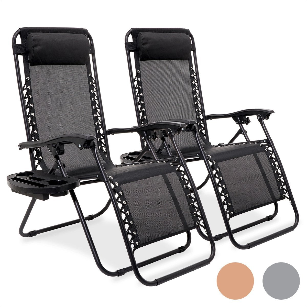 LifeGoods Faltbare Gartenstühle - 2 Stück - 30°-90° verstellbar - Metall - Schwarz