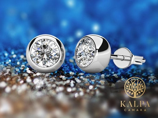 Yolora Damen Ohrringe mit runden Kalpa Camaka Kristallen - Farbe Silber - 18K Weißgold vergoldet