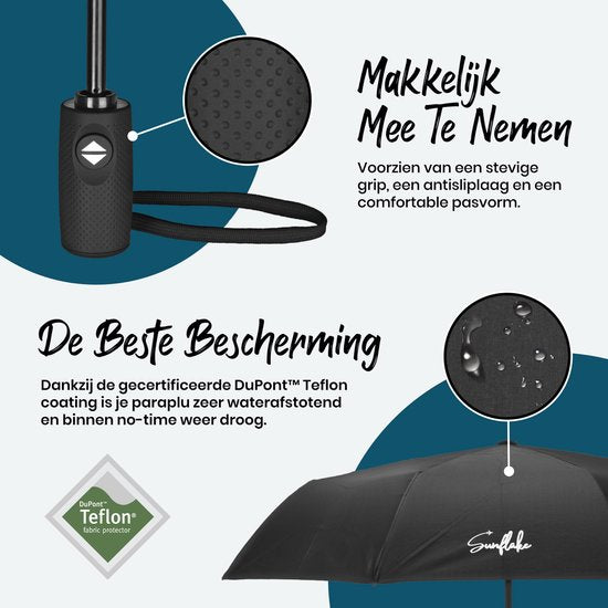 Sturmschirm faltbar - Sturmsicher bis 140km/h - Automatisch faltbar - Inkl. Schutzhülle und Reiseetui - Schwarz - Sunflake