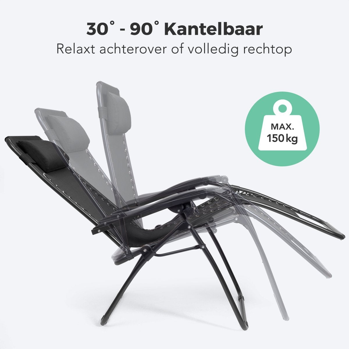 LifeGoods klappbare Gartenstühle - 30°-90° verstellbar - Metall - Schwarz