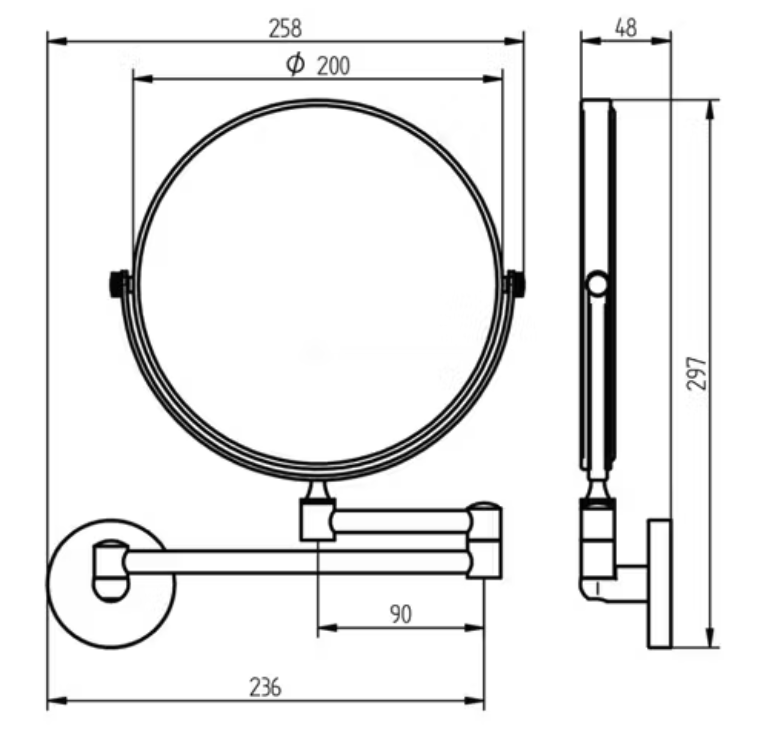 Aqualux - Wandmontierter Rasierspiegel - 20 cm Durchmesser & 3-fache Vergrößerung - Mit verstellbarem Schwenkarm & doppelseitigem Spiegelglas - Für Bad & Rasur - Chrom Metall & Glas