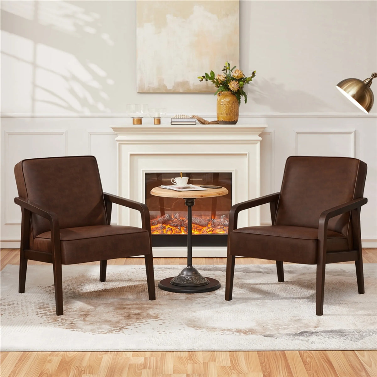 Yaheetech Vintage-Loungesessel / Sessel 76 x 63,5 x 84 cm – Dunkelbraun – PU-Kunstleder und Gummibaumholz
