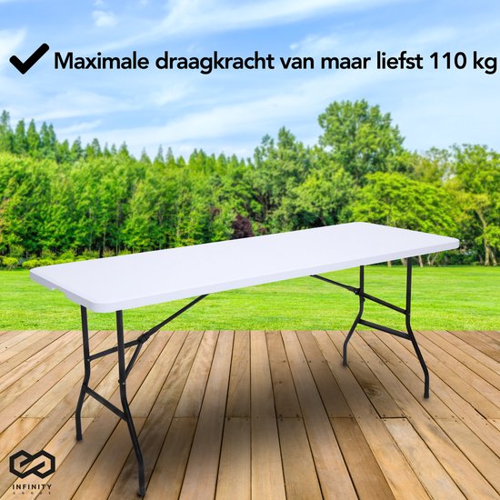 Infinity Goods Zusammenklappbarer Tisch - Klapptisch - 180 x 70 x 74 cm - Campingtisch - Gartentisch - Tragbar - Weiß