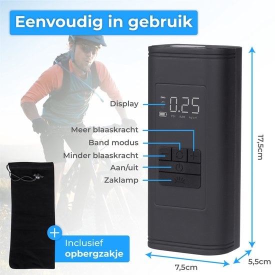 Nuvance - Kompressor-Reifenpumpe - 4000mAH - Elektrische Fahrradpumpe - Luftkompressor für Auto, Roller, Fahrrad, Ball und Luftmatratze - Inklusive Aufsätze - Taschenlampe - PRO